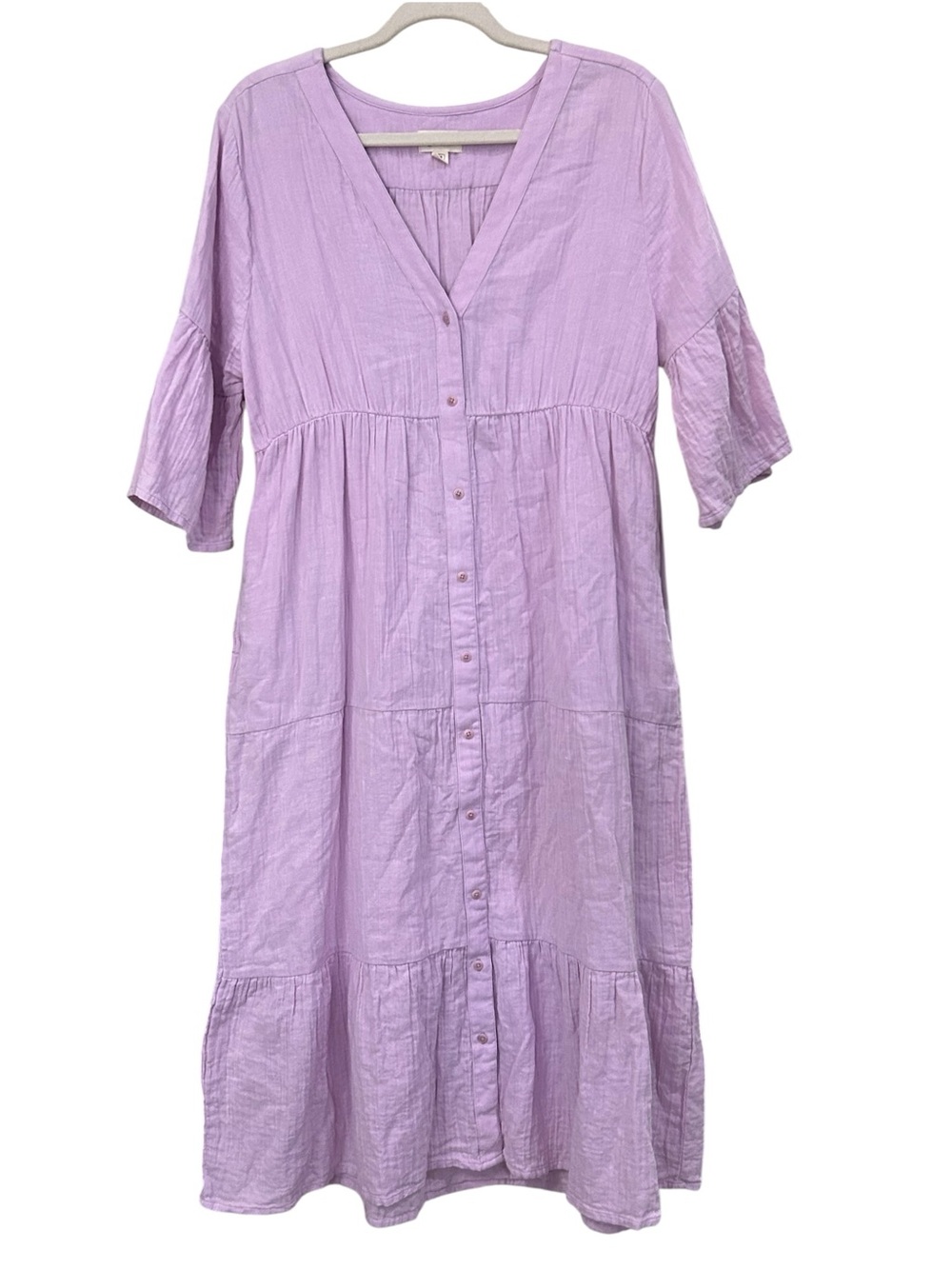 Pact Midi Dress Sz M Tiered Button-Front Flowy Organic Cotton Cottagecore Boho - Picture 4 of 14